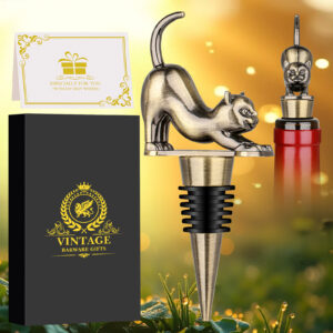 Elegant Upturned Cat Shaped Red Wine Stopper Set With Metallic Luster Bottle Stopper Gift Box, High-end Accessories For Wine Enthusiasts, A Must-have Set For Wine Collectors